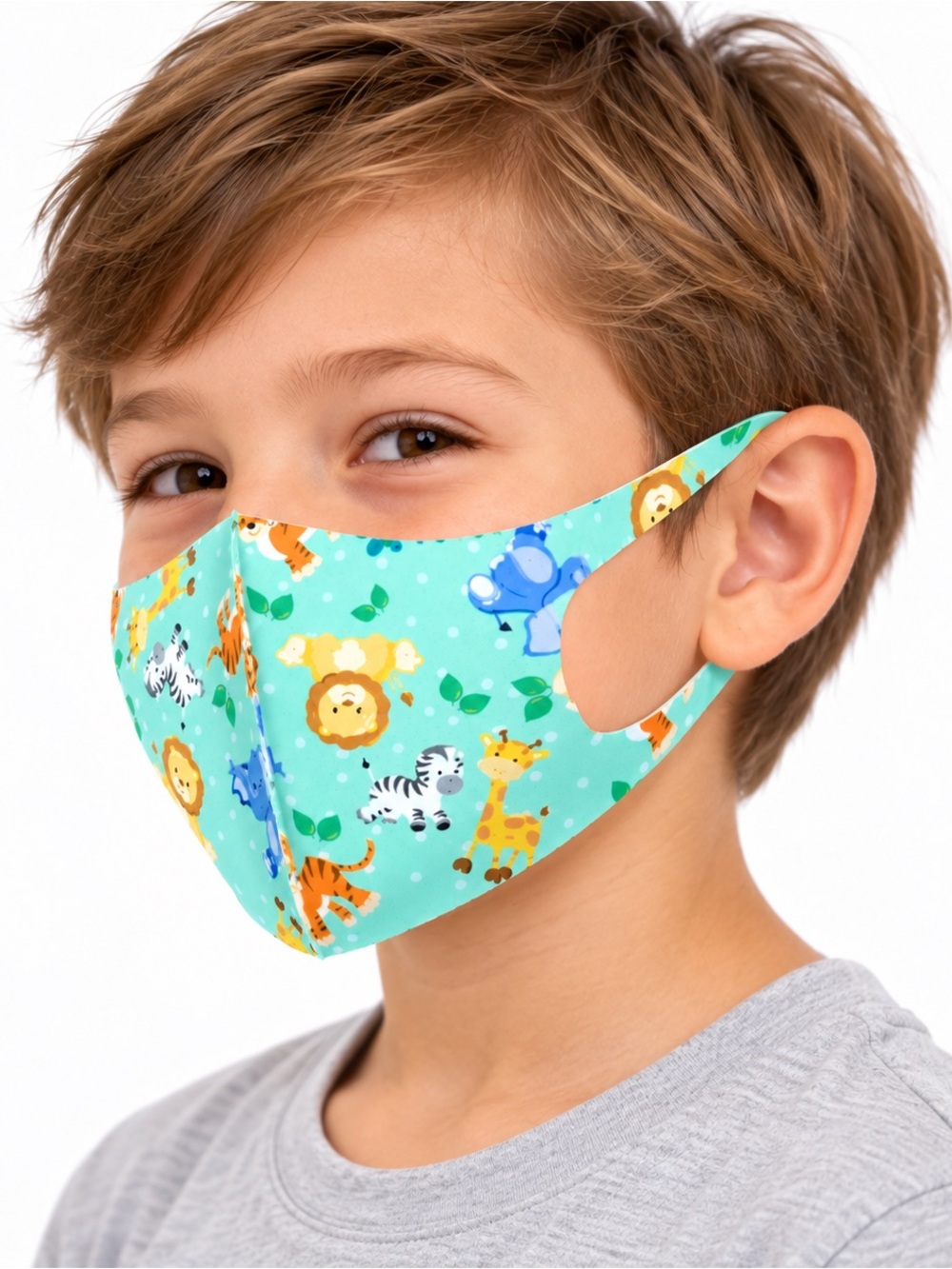 Kids Animal Print Face Mask in Light Teal
